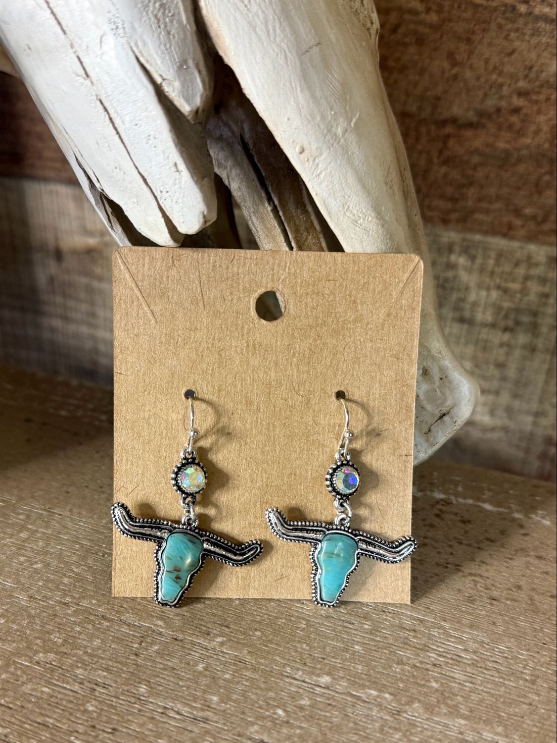 Western Turquoise Cow Skull Earrings 