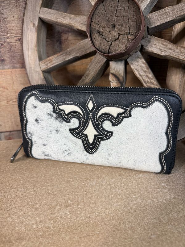 Trinity Ranch Cowhide Wallet -Black
