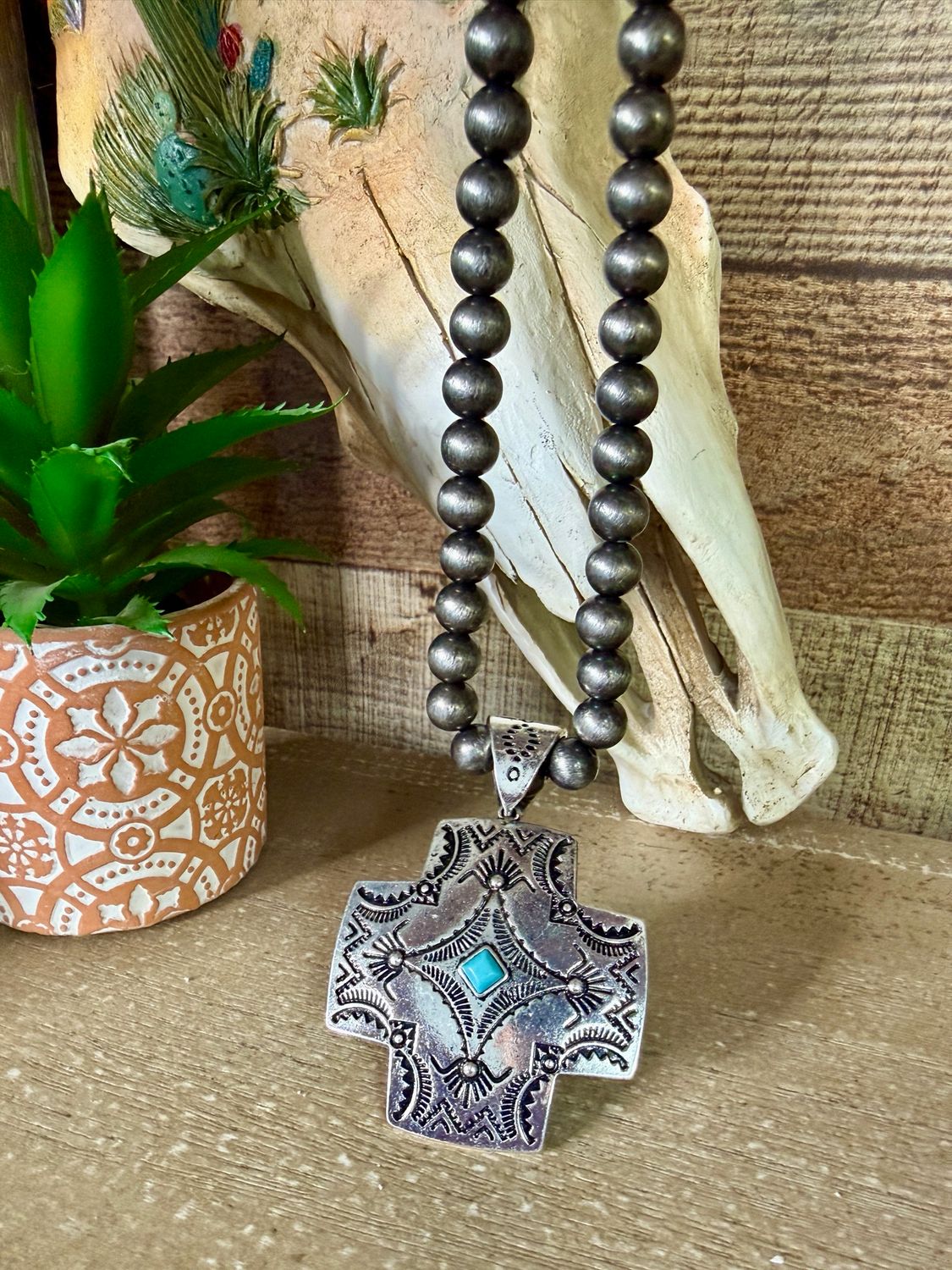 Western Aztec Cross Pendant Necklace 