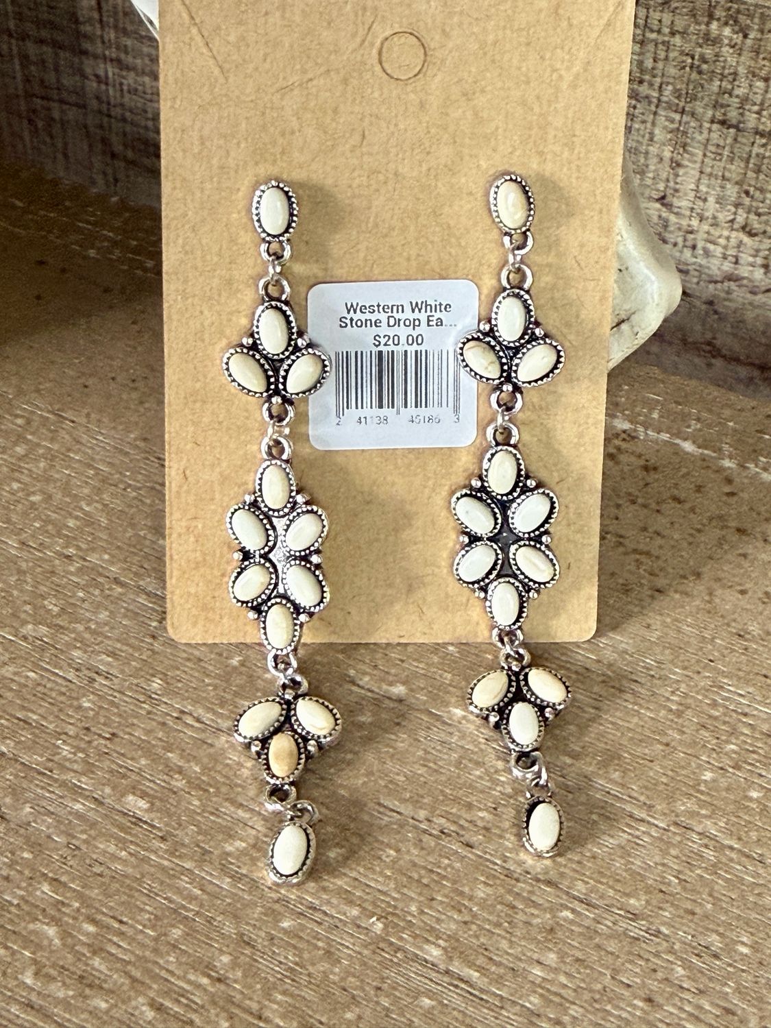 Western White Stone Drop Earrings
