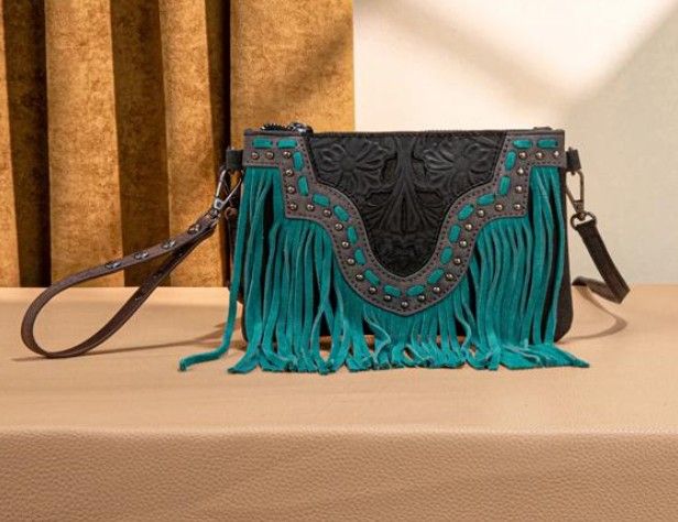 Trinity Ranch Floral Tooled Clutch Crossbody Bag