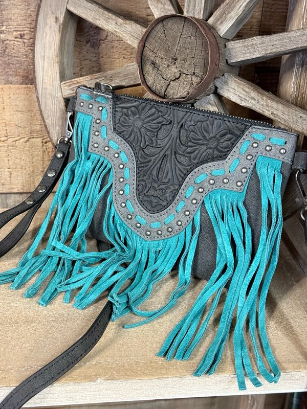 Trinity Ranch Floral Tooled Clutch Crossbody Bag