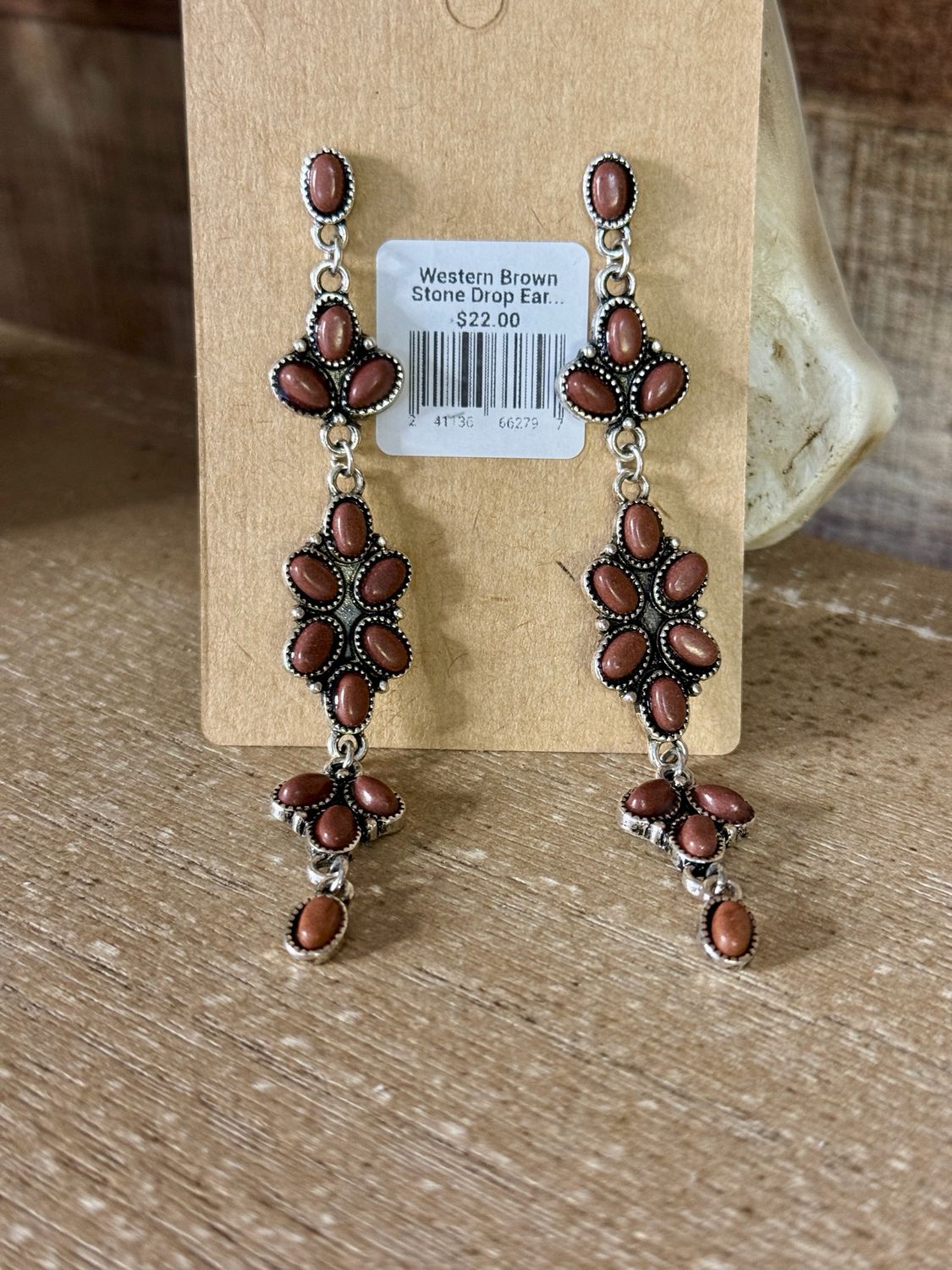 Western Brown Stone Drop Earrrings