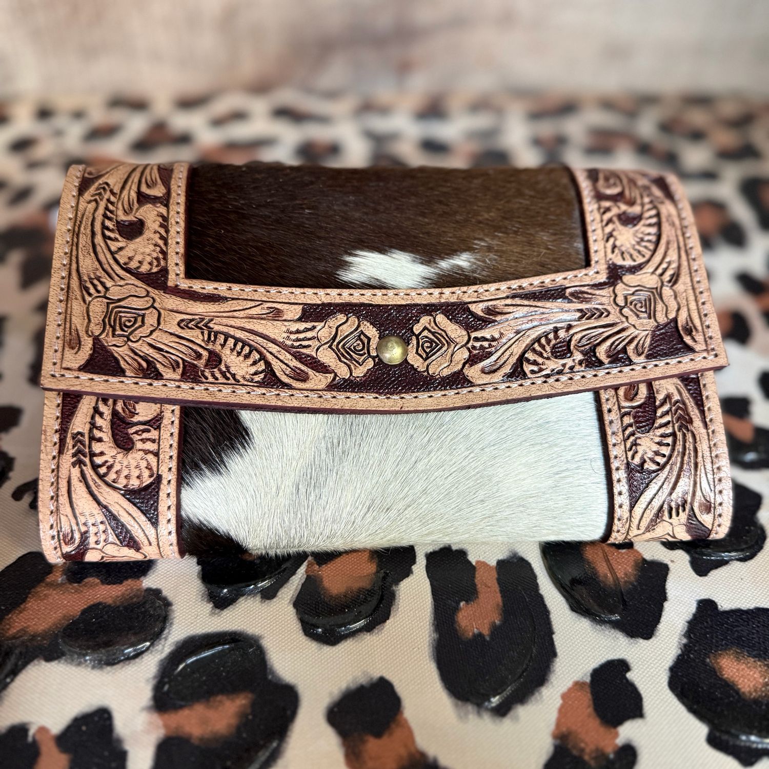 Cowhide Tooled Leather Long Wallet