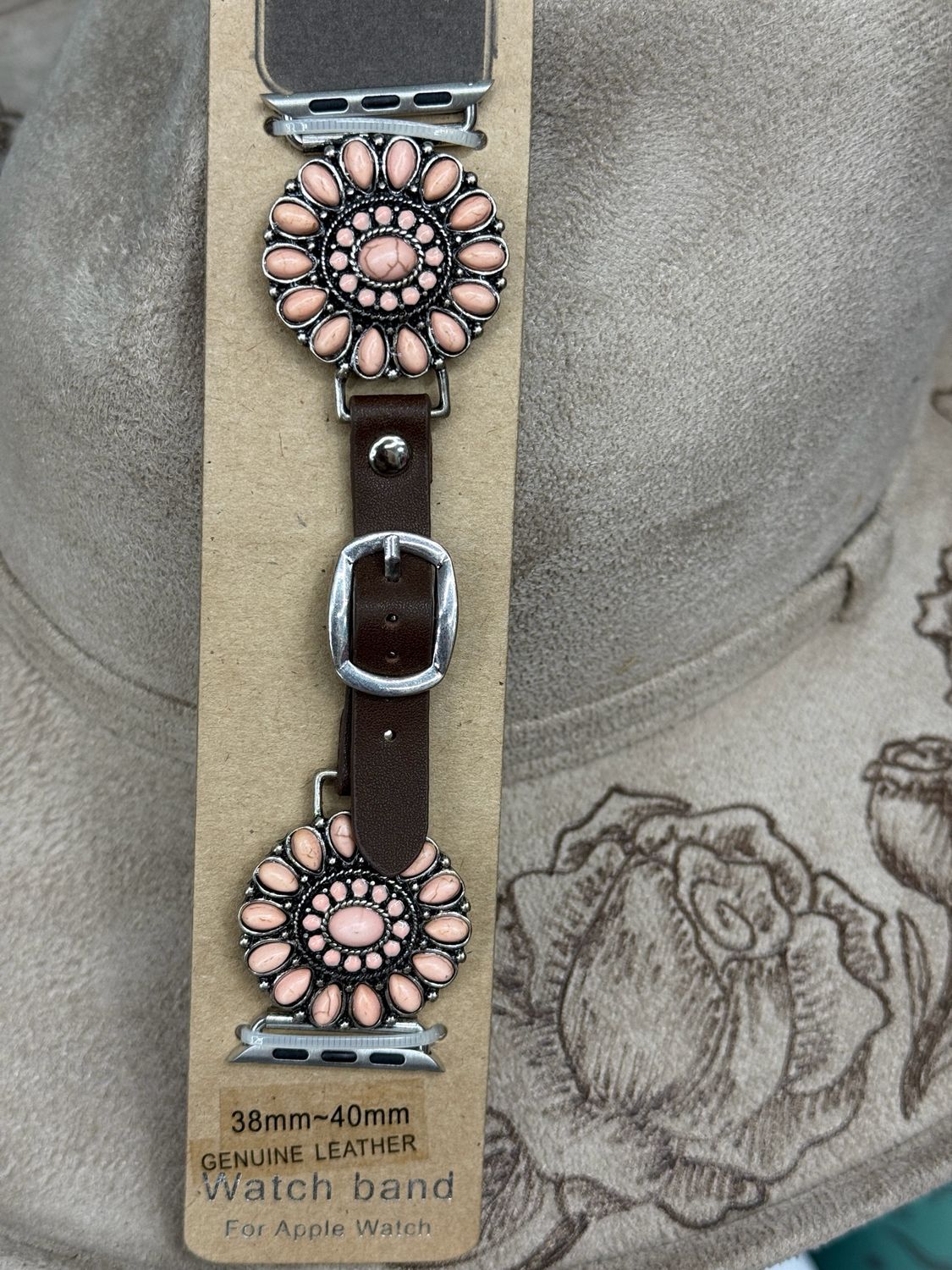 38/41 Peach Coral Stone Leather Apple Watch Band 