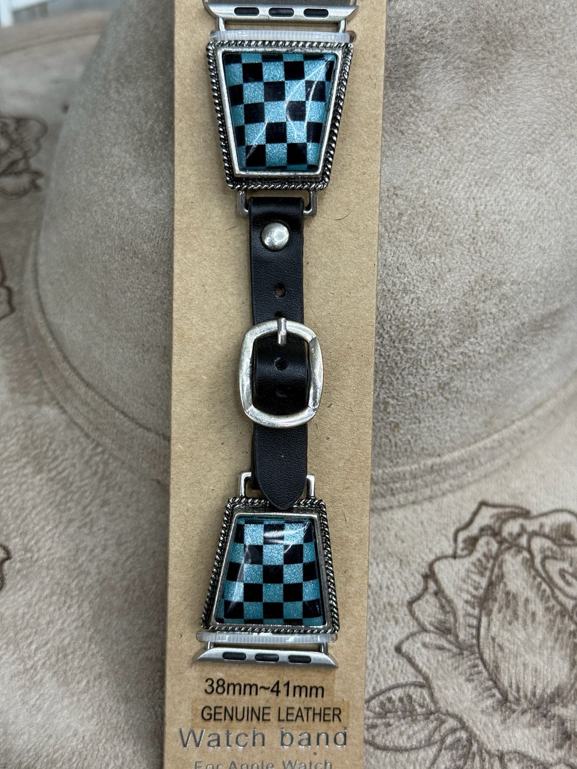 38/41 Blue Check Leather Apple Watch Band