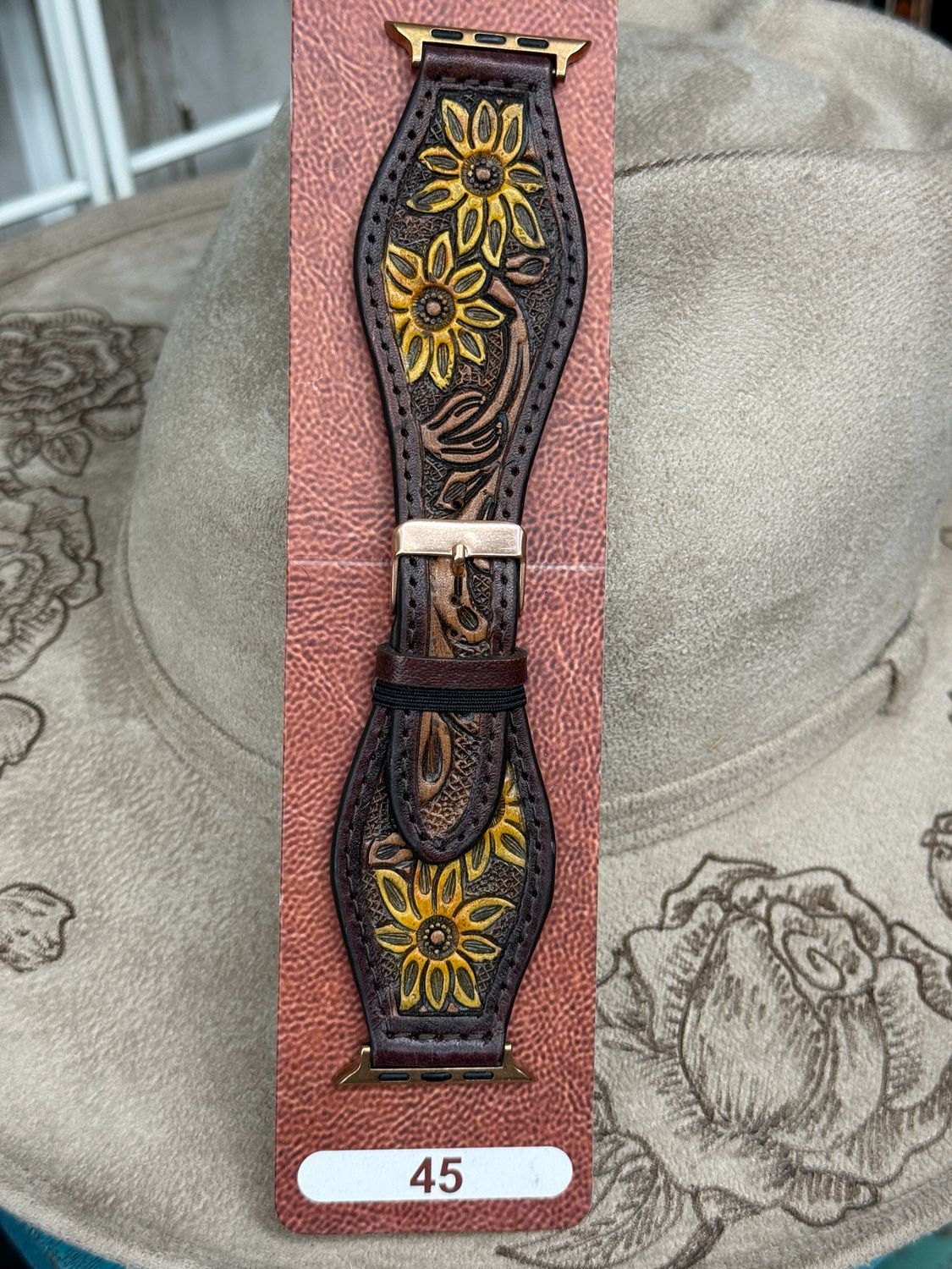 45 Sunflower Tooled Leather Apple Watch Band 