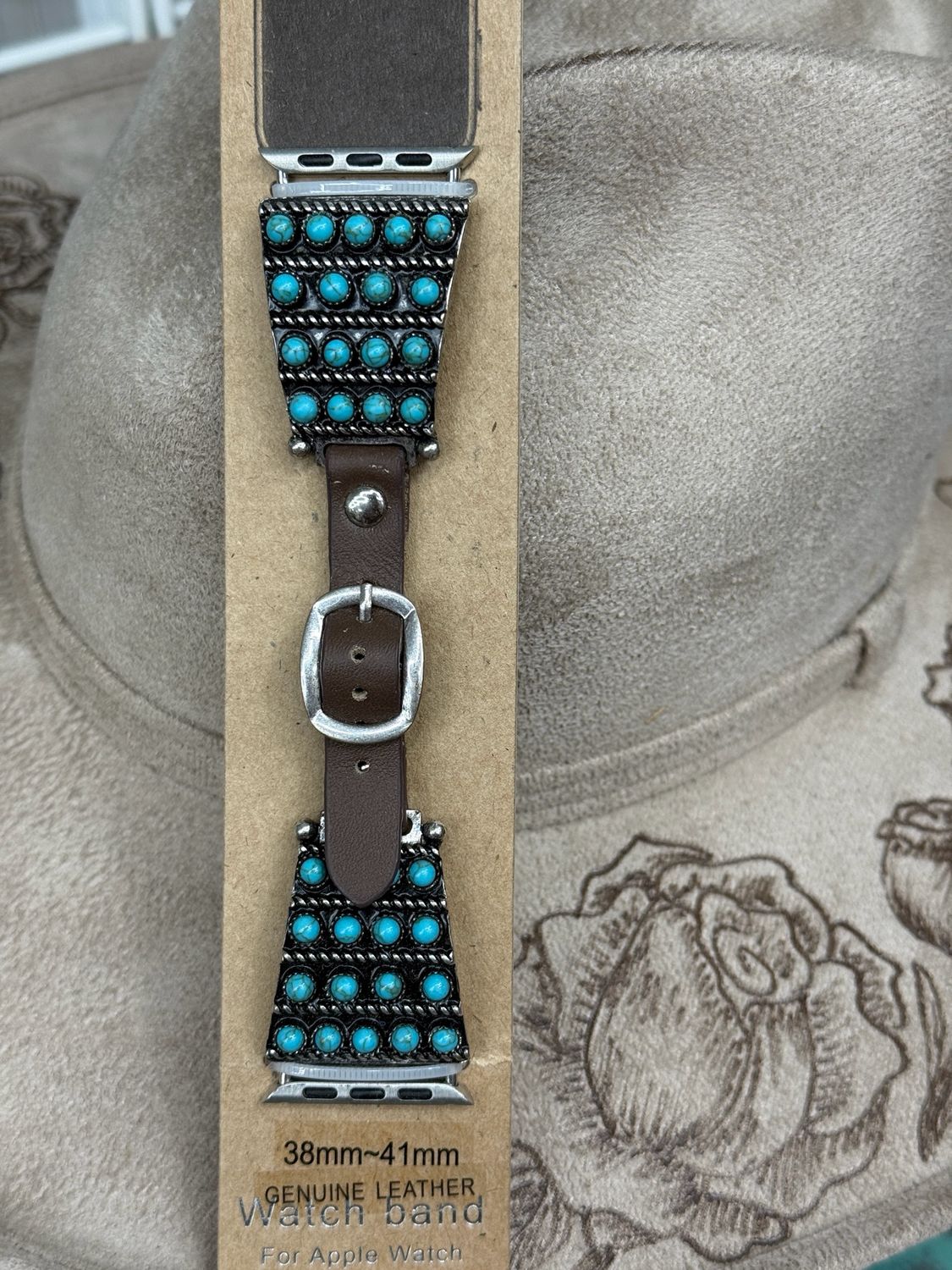 38/41 Turquoise Studded Leather Apple Watch Band 