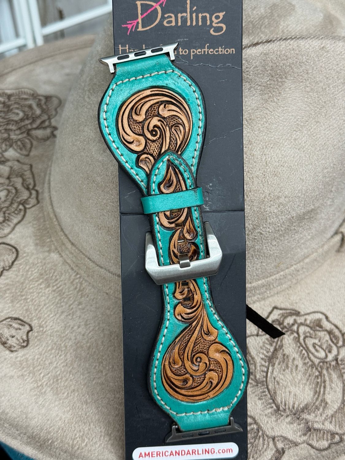 42-45 Teal Tooled Scroll Leather Apple Watch Band