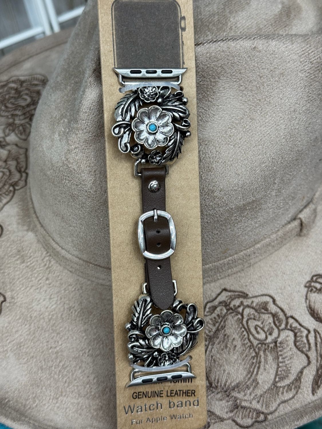 42-45 Western Floral Leather Apple Watch Band