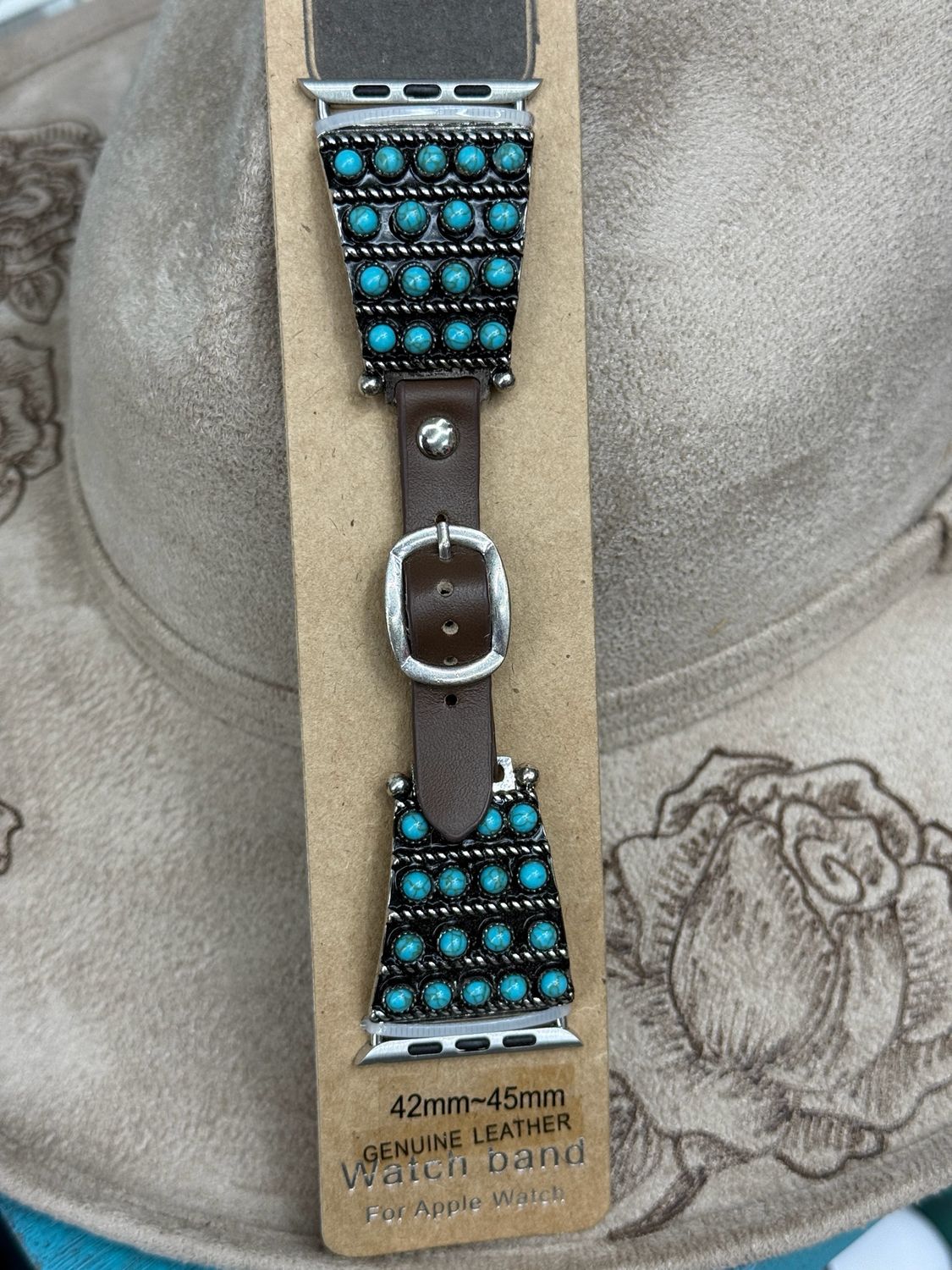 42-45 Turquoise Studded Leather Apple Watch Band
