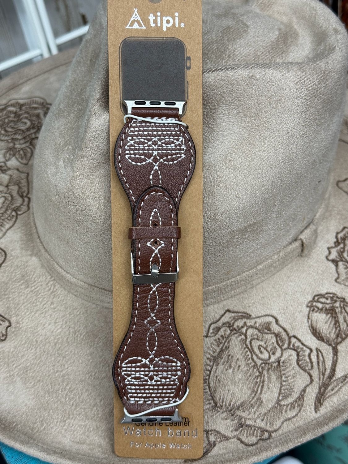 42-45 Brown Boot Stitch Leather Apple Watch Band 