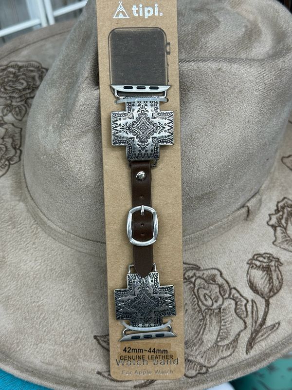 42-45 Aztec Cross Leather Apple Watch Band