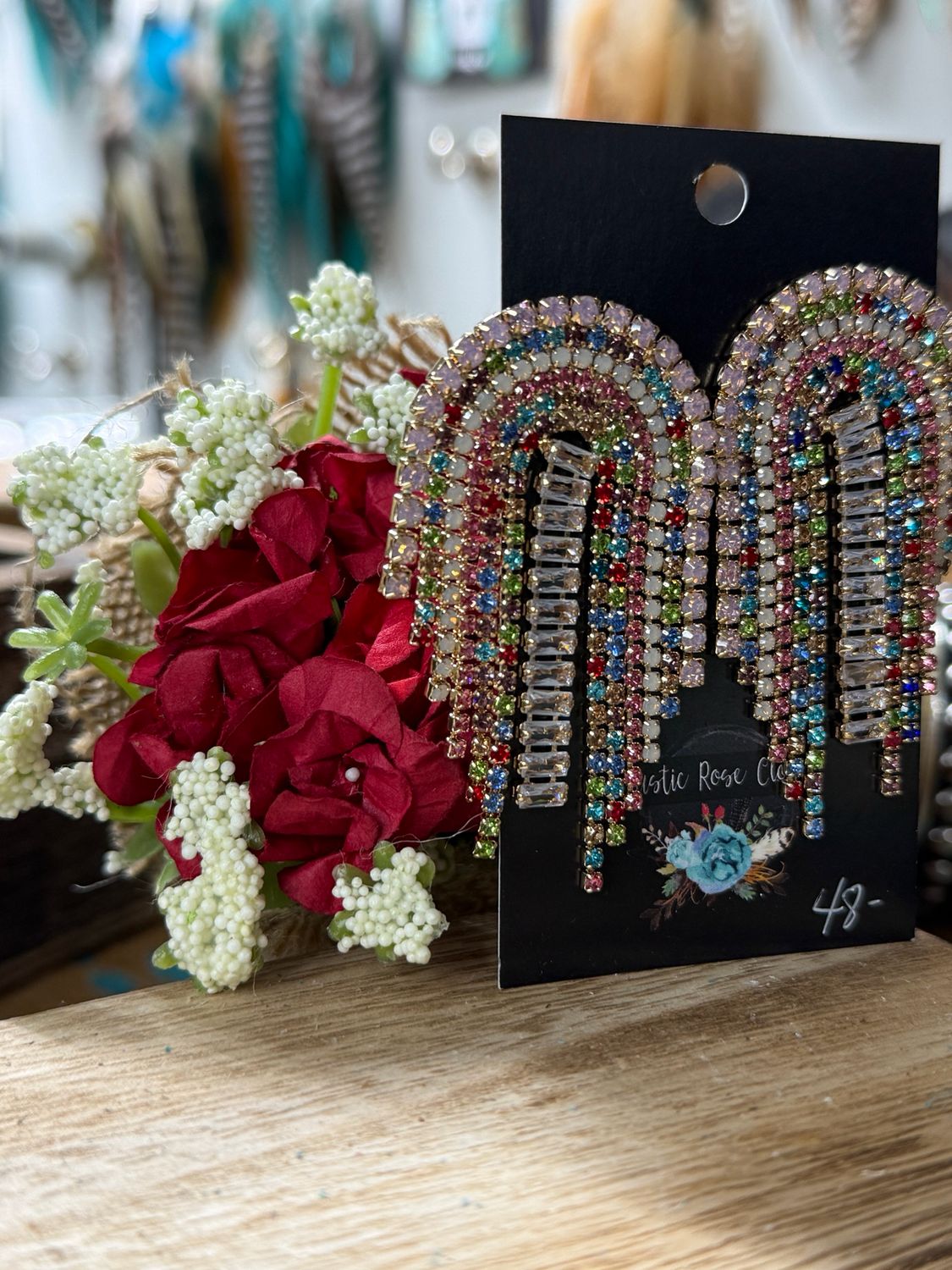 Multicolor Rhinestone Rainbow Earrings 