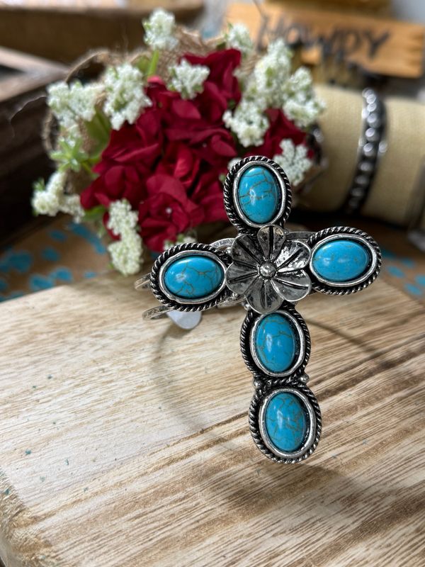 Turquoise Cross Bangle Bracelet 