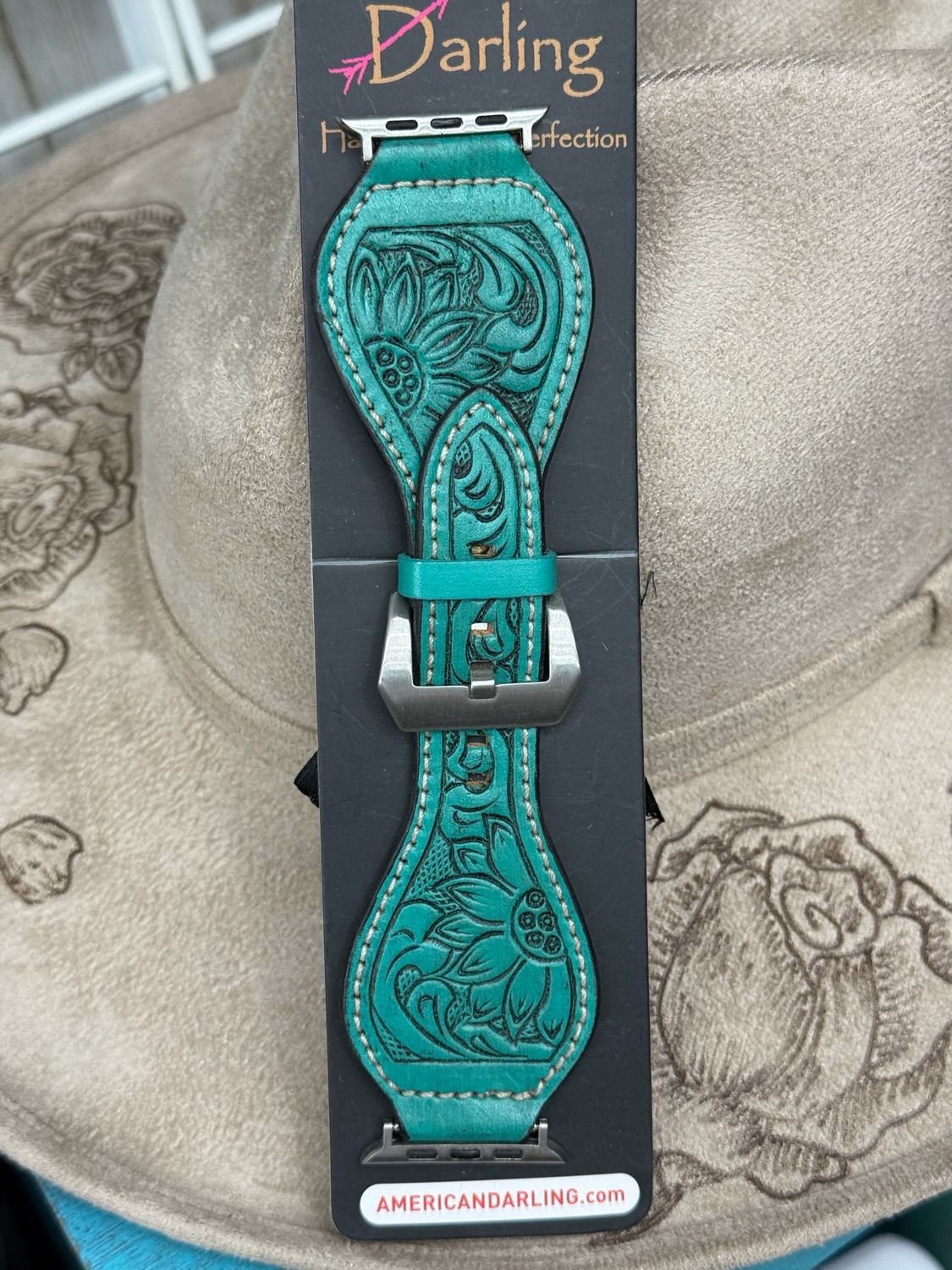 42-45 Teal Tooled Leather Apple Watch Band