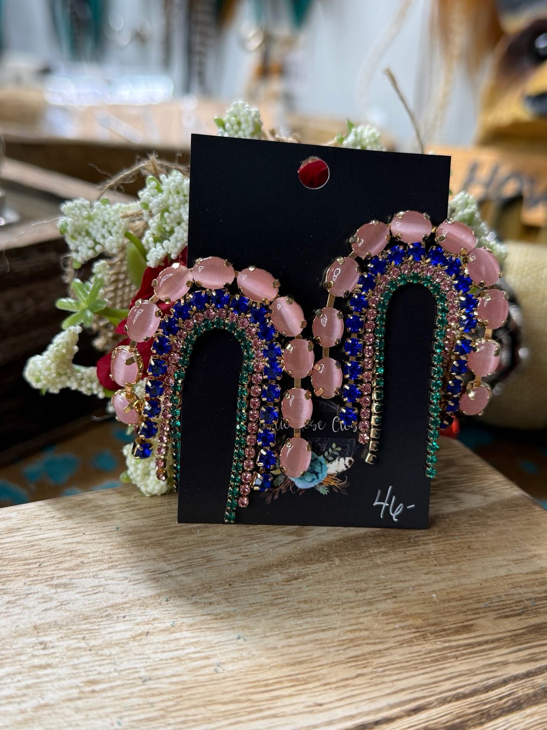 Pink, Blue &amp; Teal Rhinestone Rainbow Earrings