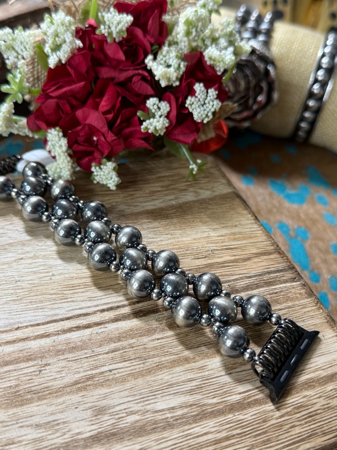 Sterling Silver Pearl Apple Watch Stretch Band