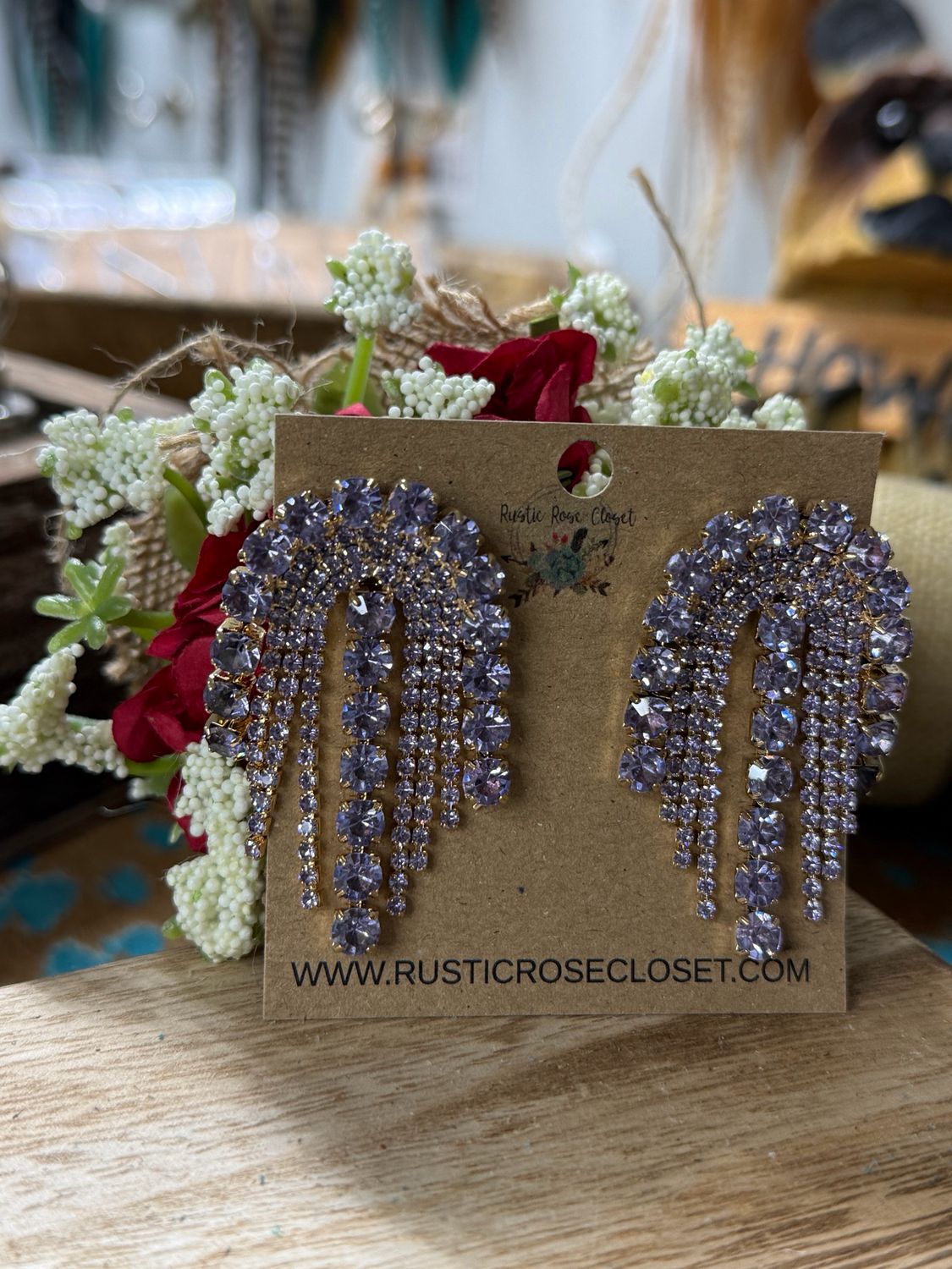 Purple Rhinestone Rainbow Earrings