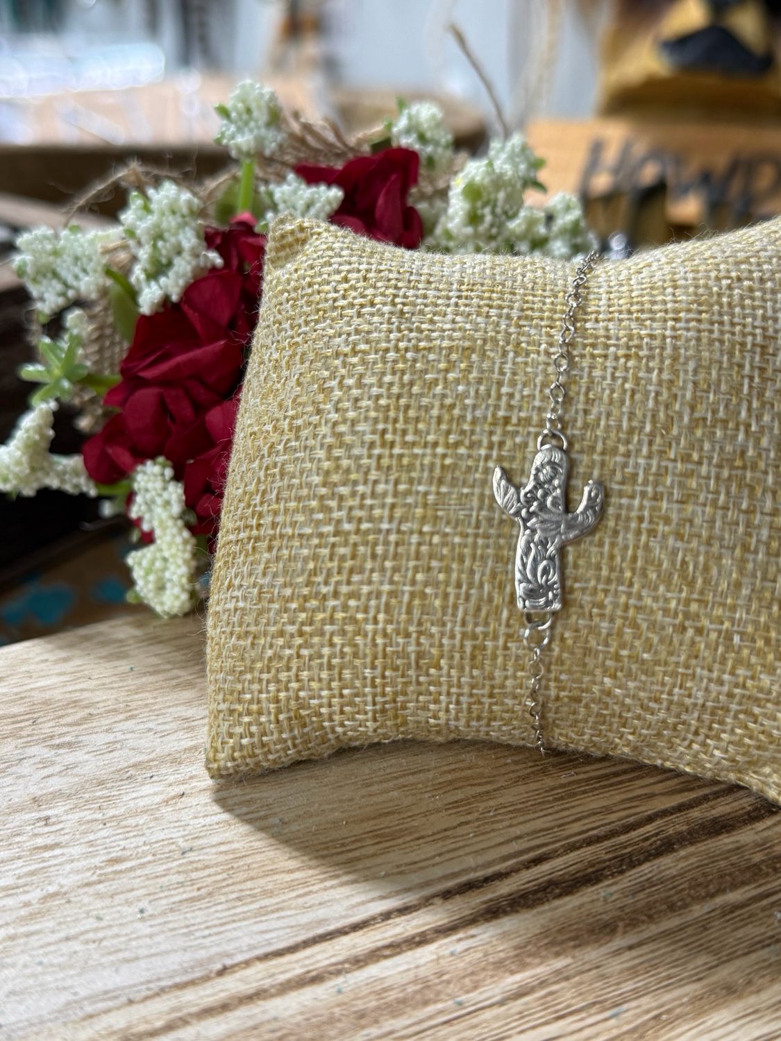 Silver Cactus Charm Minimalist Bracelet