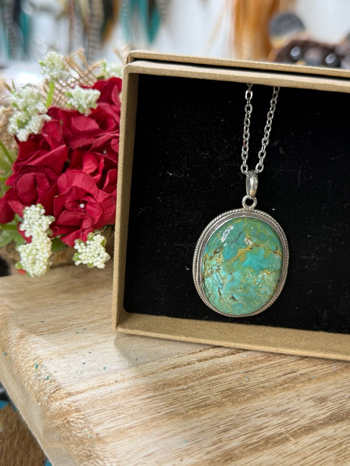 Oval Turquoise Sterling Silver Southwestern Necklace 