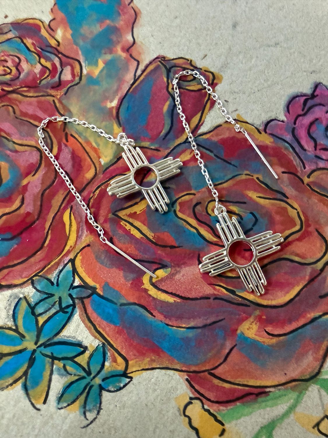 Silver Zia Thread Earrings 