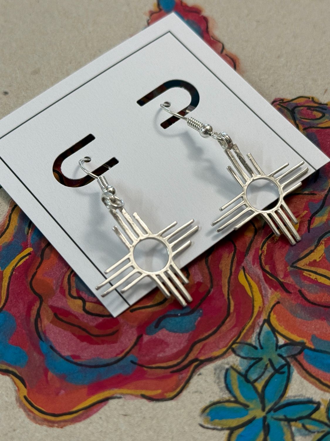 Silver Zia Dangle Earrings