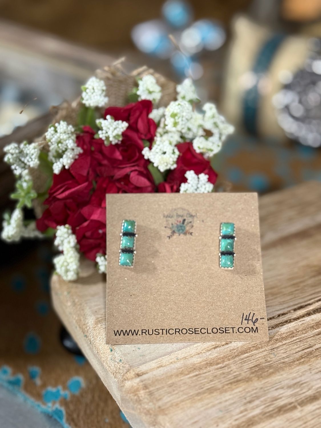 Square Triple Stone Turquoise Earrings 