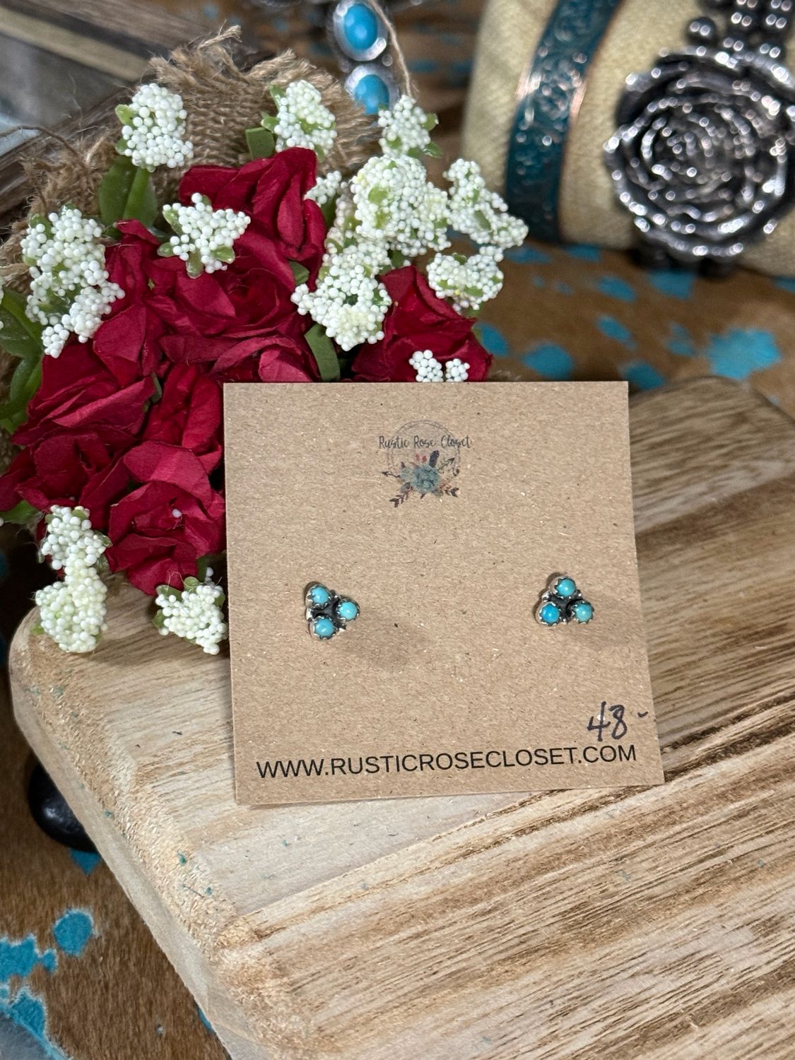 Turquoise Triple Stone Stud Earrings