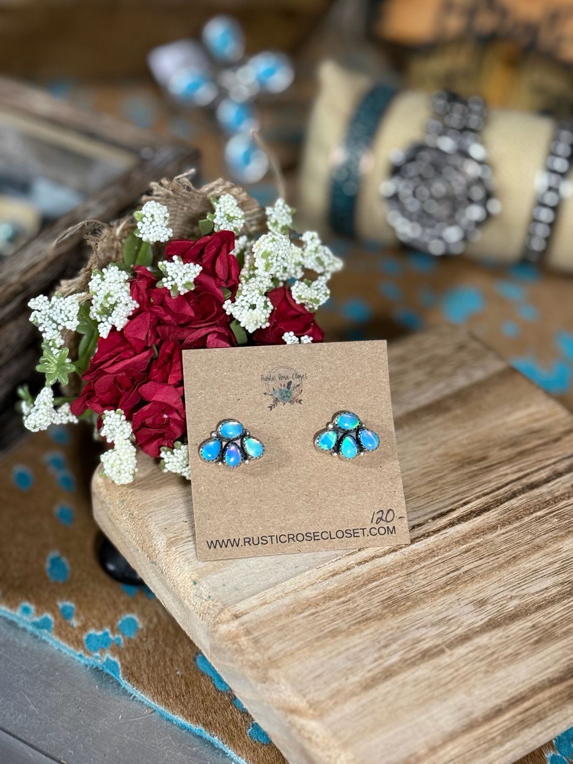 Blue Turquoise Cluster Stud Earrings