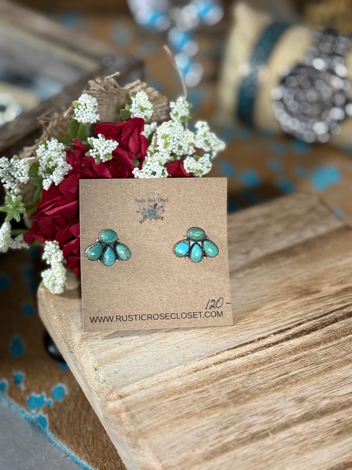 Green Cluster Turquoise Stud Earrings