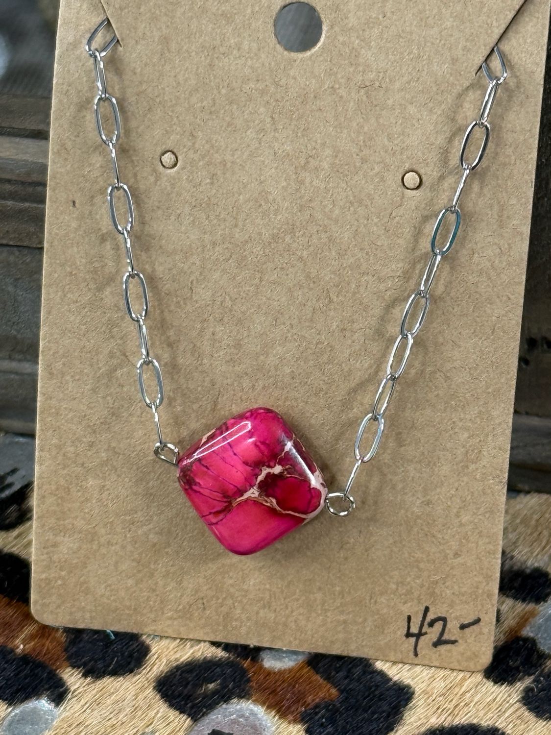 Pink Stone Chain necklace 
