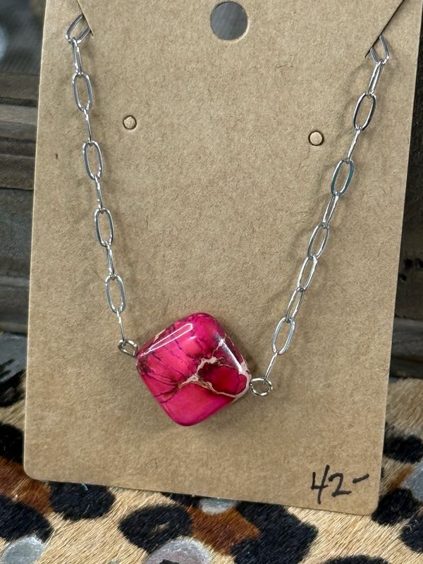 Pink Stone Chain necklace 