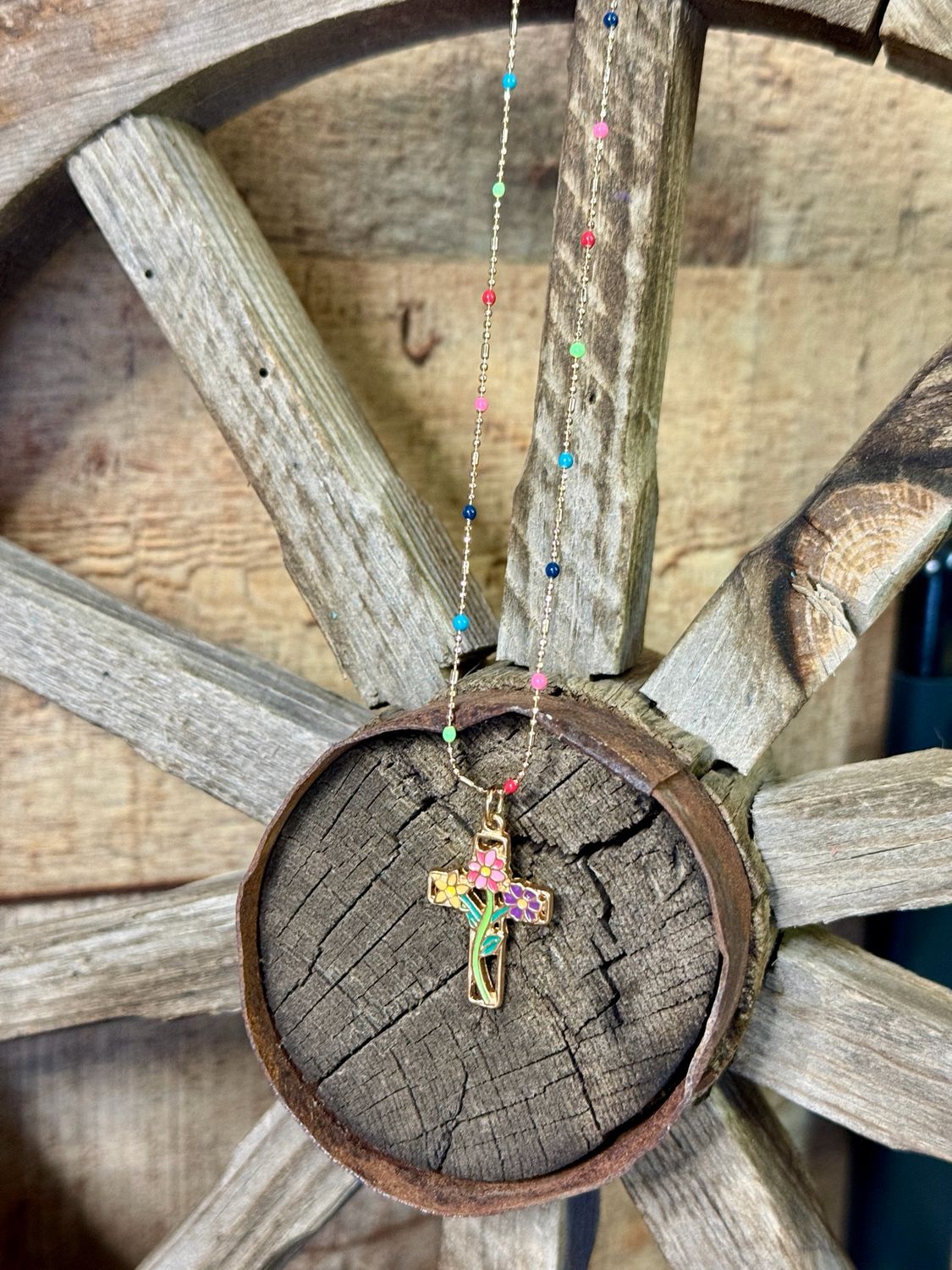 Floral Cross Colorful Necklace 