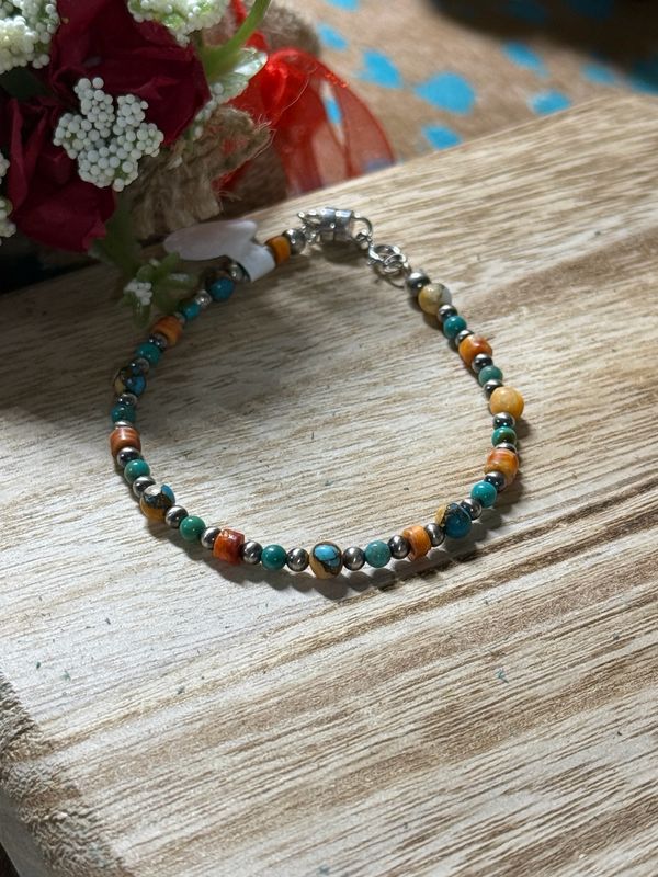Mixed Turquoise &amp; Spiny Oyster Bead Bracelet
