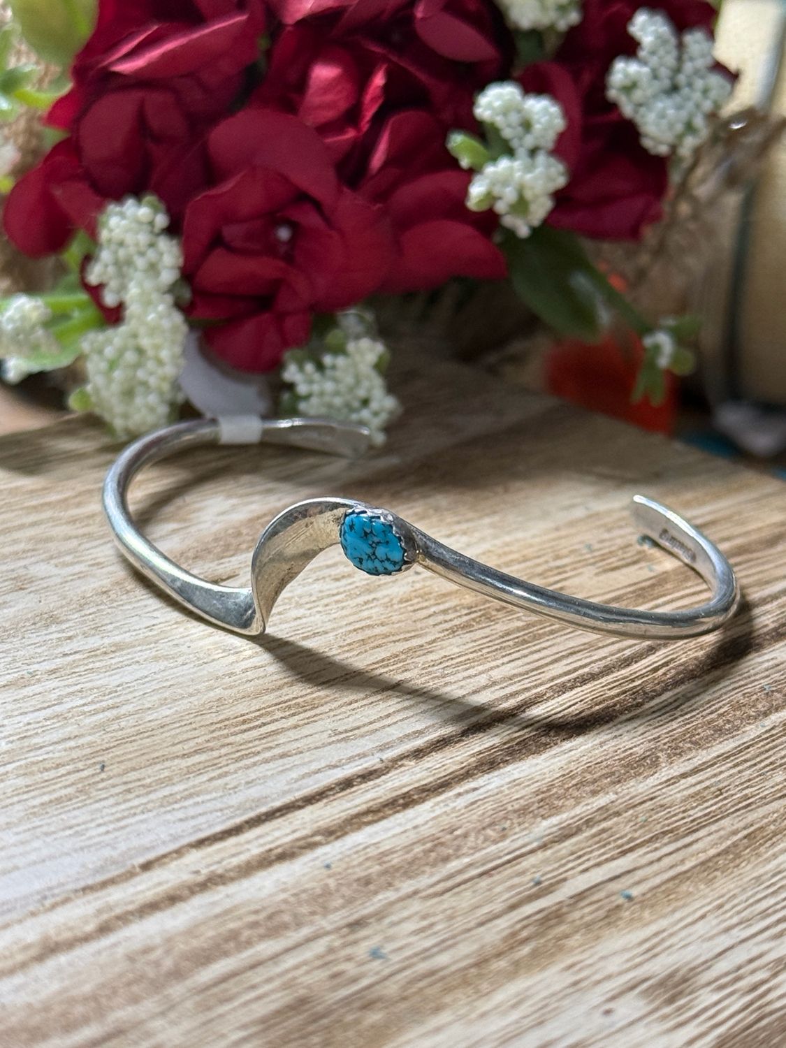 Sterling Silver Wave Cuff Bracelet with Turquoise
