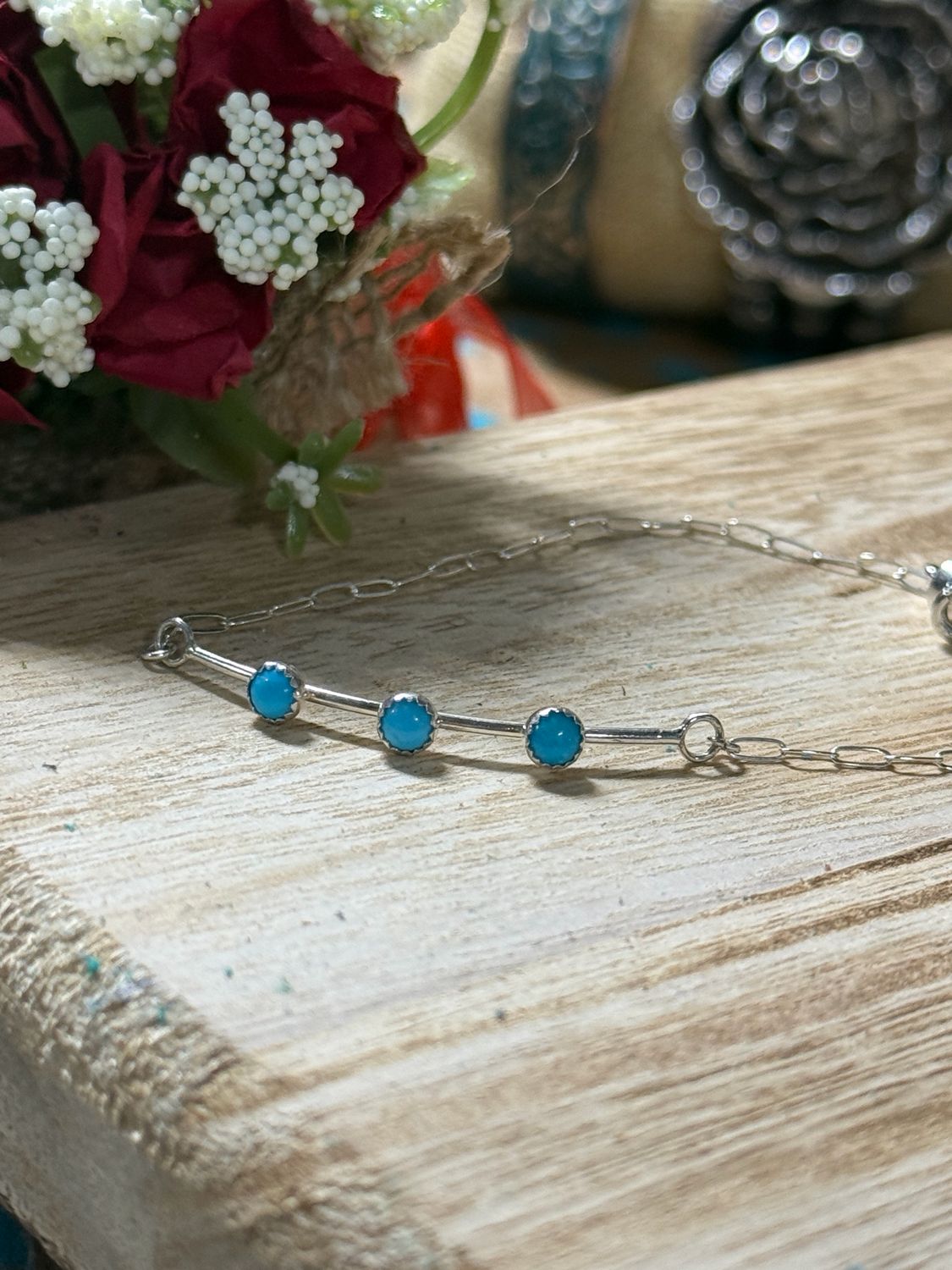 Triple Blue Turquoise Sterling Silver Minimal Bracelet