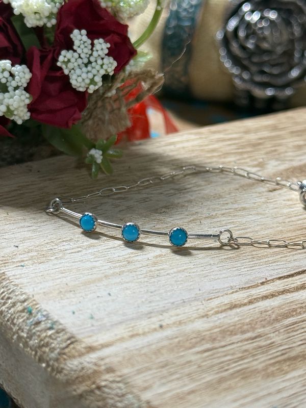 Triple Blue Turquoise Sterling Silver Minimal Bracelet