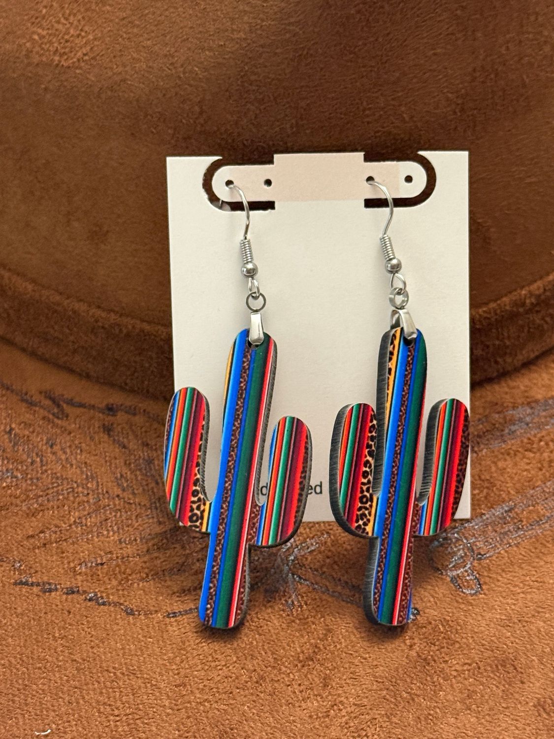 Cheetah Serape Cactus Earrings