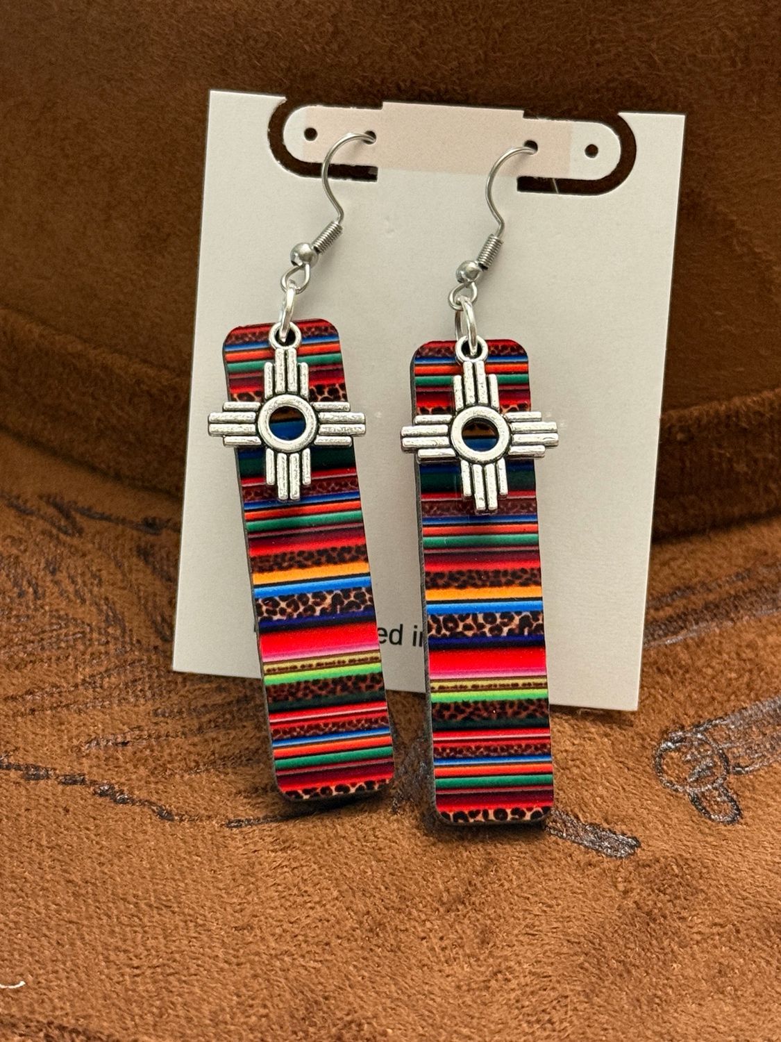 Zia Earrings with Cheetah Serape Print