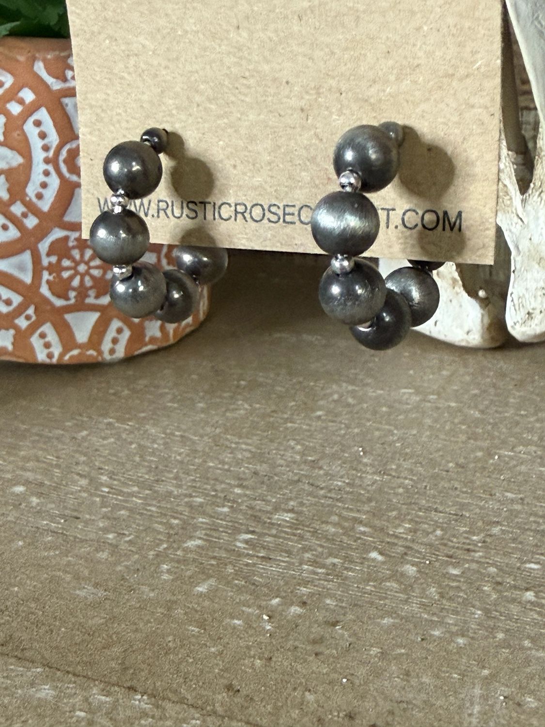 Silver Mini Navajo Pearl Hoop Earrings