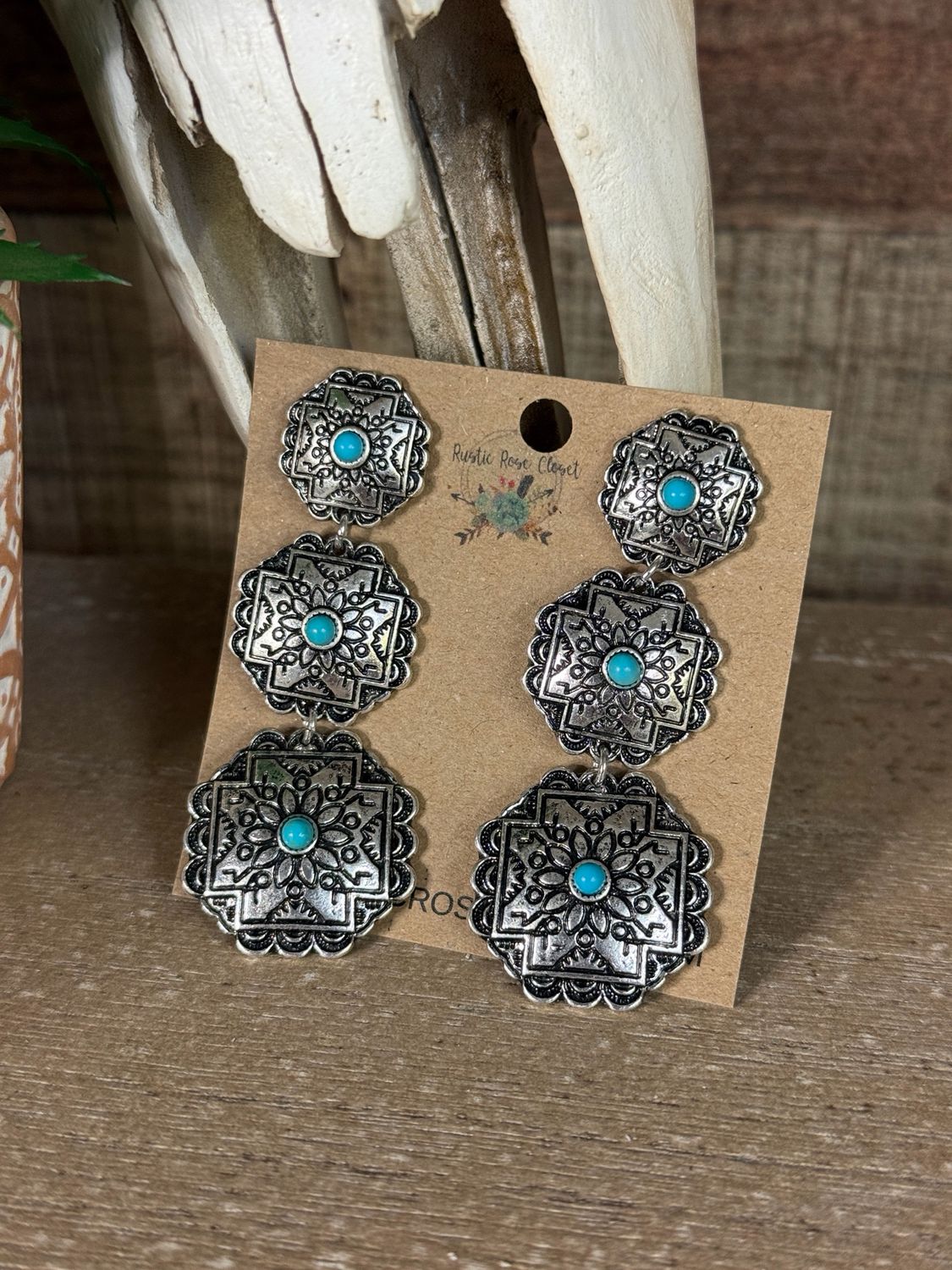 Turquoise Cross Stone Drop Earrings