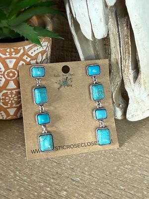4 Tier Turquoise Stone Post Drop Earrings