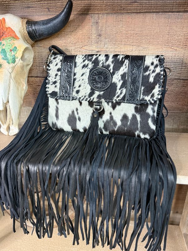 Black Leather Fringe Crossbody