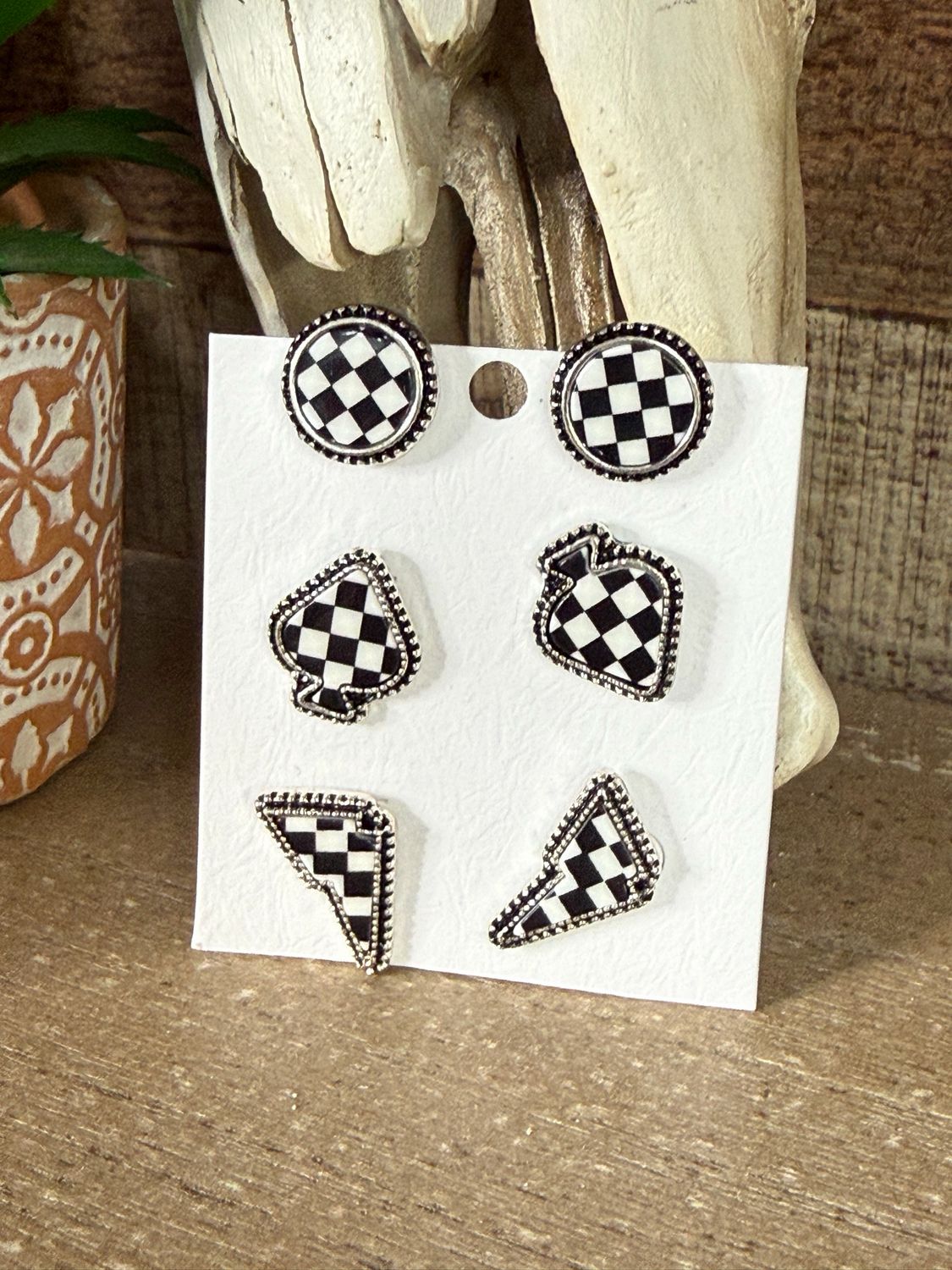 Checker Post Earring Set