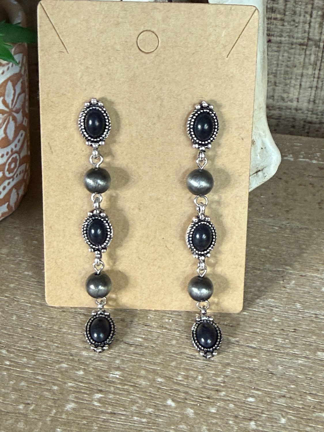 Black 4 Tier Post Drop Earrings