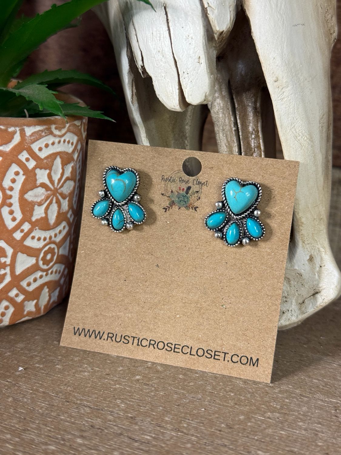 Western Heart Stone Stud Turquoise Earrings