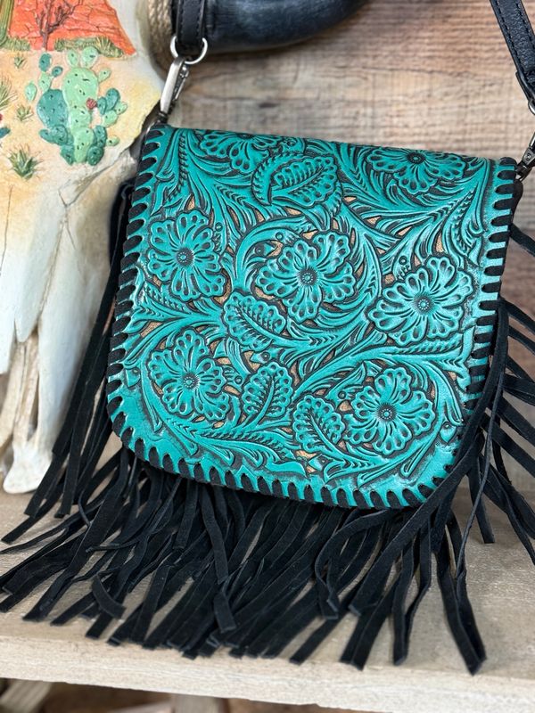 Turquoise Black Fringe Crossbody