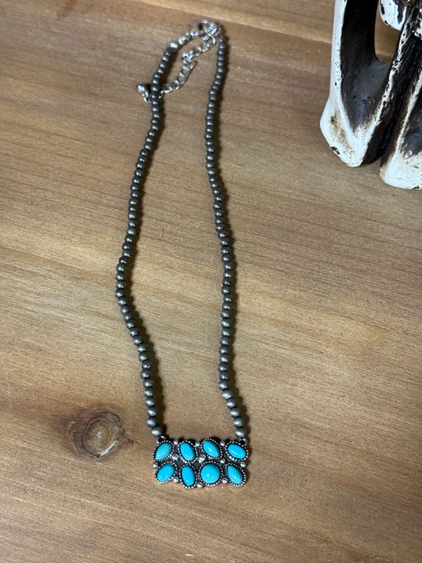Turquoise Cluster Bar Necklace