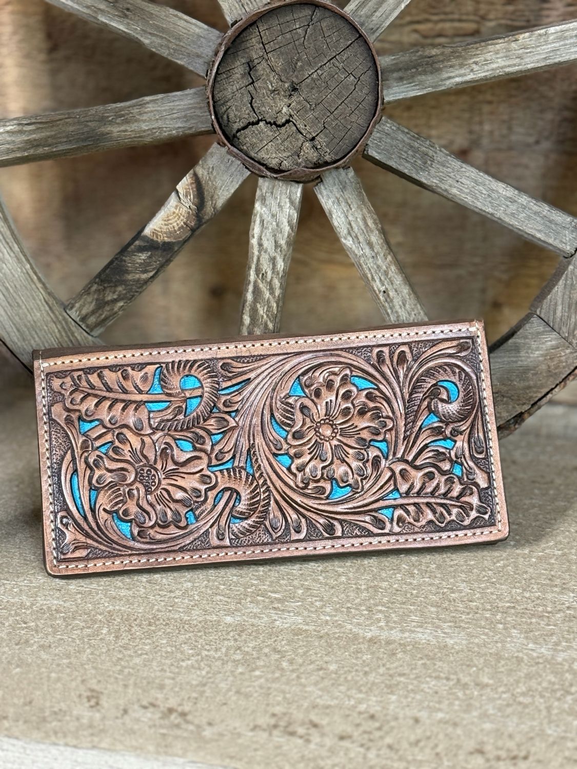 Leather Brown Turquoise Bifold Wallet